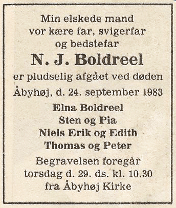 N J Boldreel Ddsannonce 1983